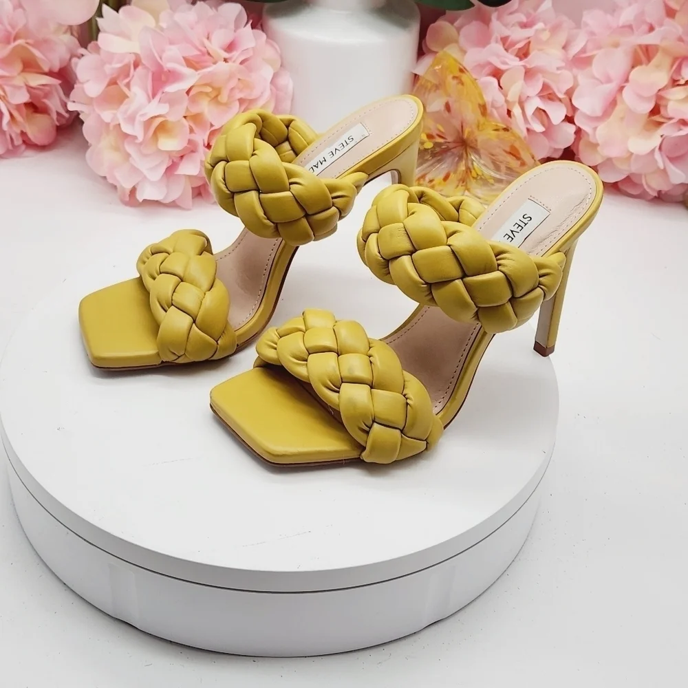 Steve Madden Kenley Citron Braided High Heel Sandals Slide-on Yellow Size 6.5 - Picture 3 of 16